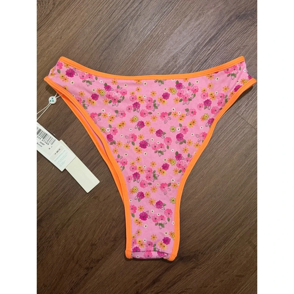 Frankies Bikinis Laura Bottom Pink Floral High Cut Bikini Bottom XS NWT